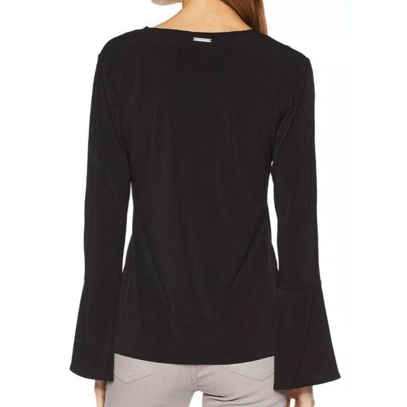 Michael Kors MK Black Bell Sleeve Lace-Up Top Size Medium EUC - Picture 2 of 4